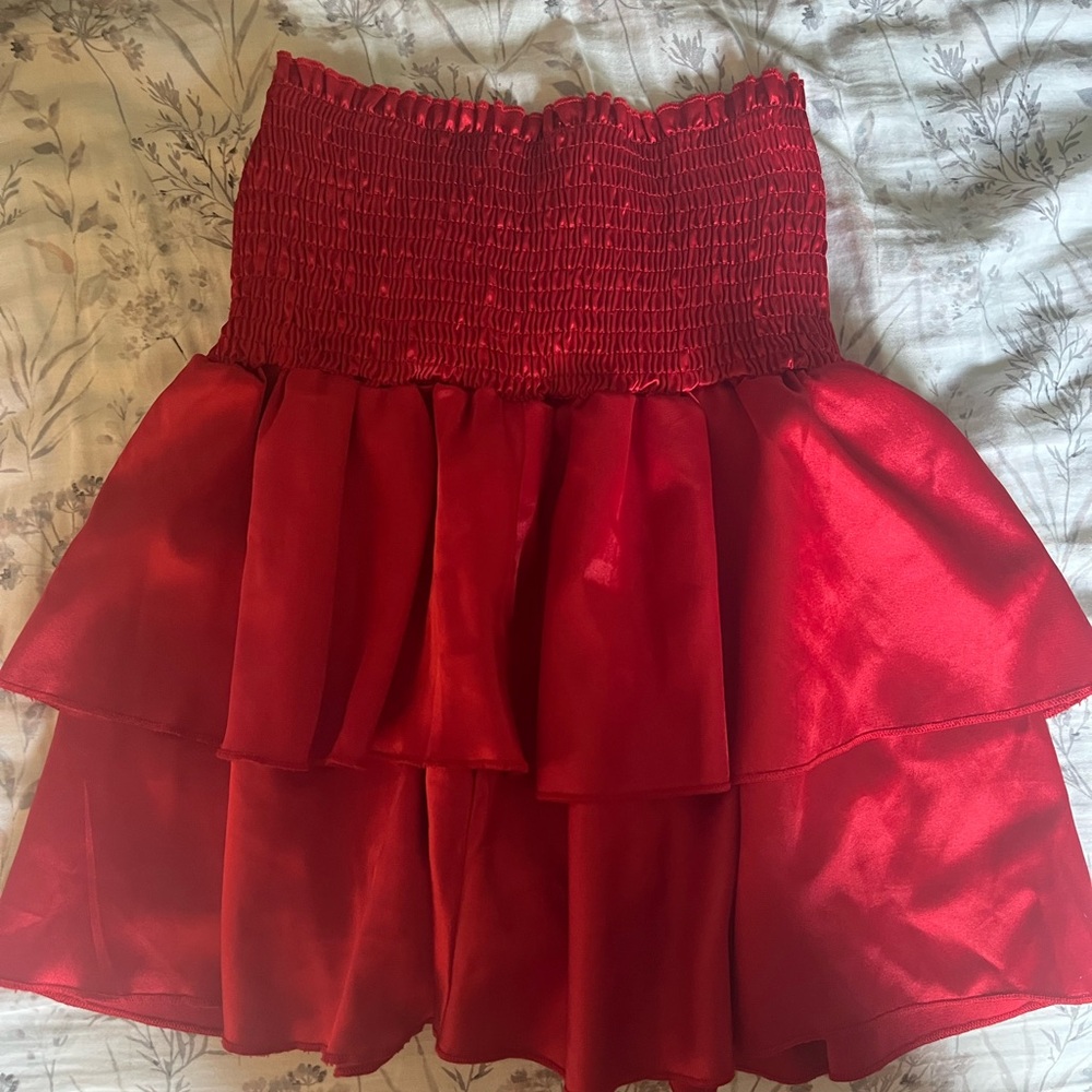 red preppy skirt